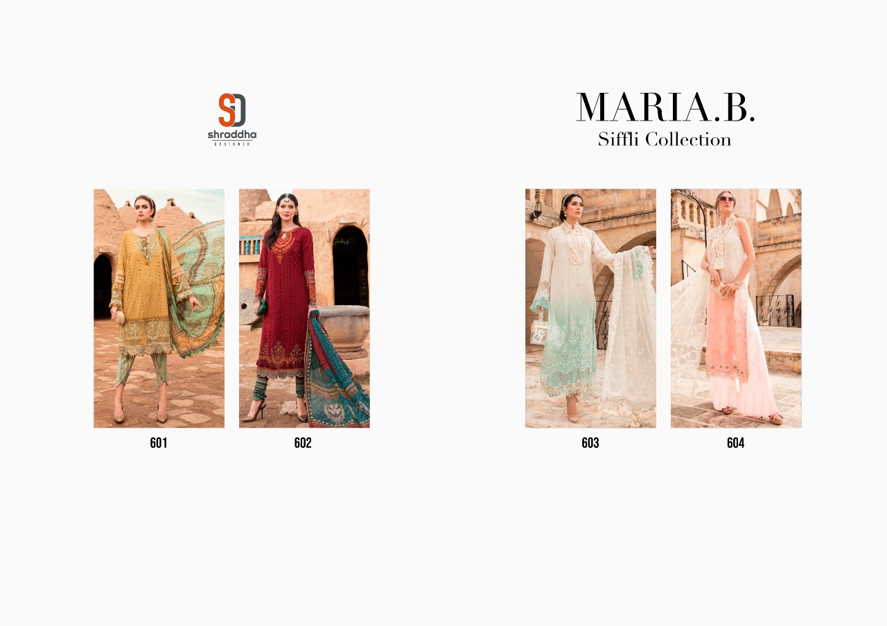 Shraddha Designer Maria B Schiffli Collection Pure Cambric Cotton With Heavy Chicken Embroidery Work Pakisatni Suits Wholesaler Surat