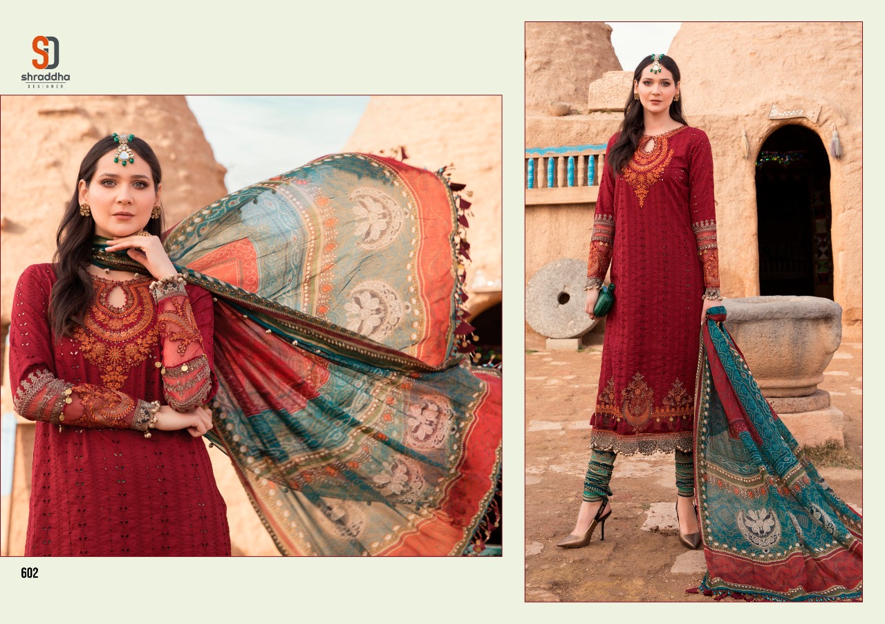 Shraddha Designer Maria B Schiffli Collection Pure Cambric Cotton With Heavy Chicken Embroidery Work Pakisatni Suits Wholesaler Surat