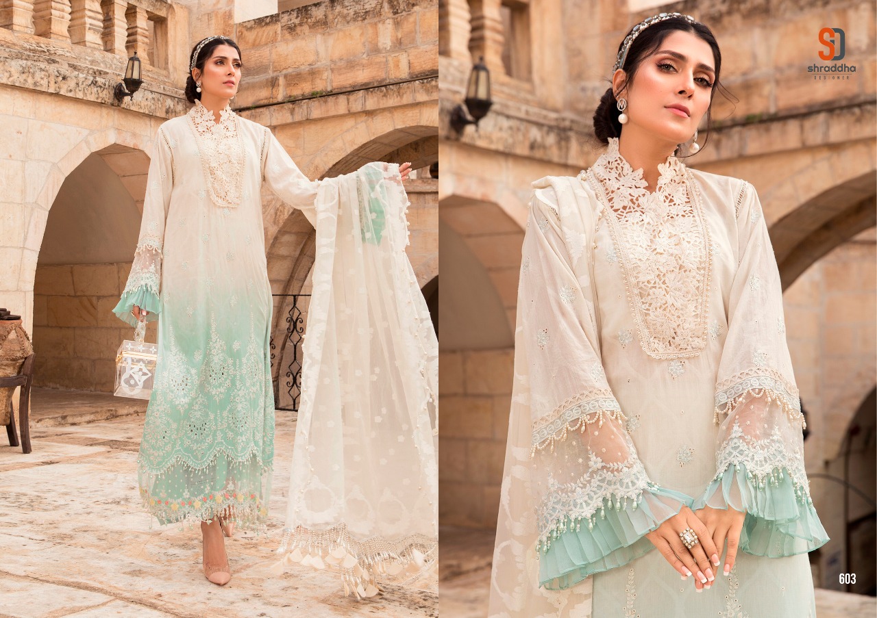 Shraddha Designer Maria B Schiffli Collection Pure Cambric Cotton With Heavy Chicken Embroidery Work Pakisatni Suits Wholesaler Surat