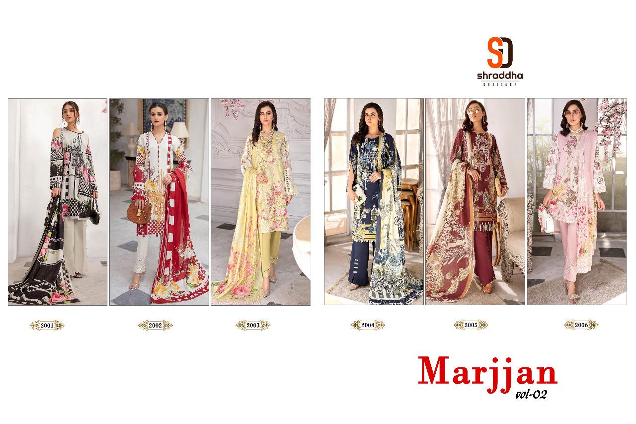 Shraddha Designer Marjjan Vol 2 Lawn Cotton Printed With Embroidery Work Salwar Suits Wholesale Dealer Surat