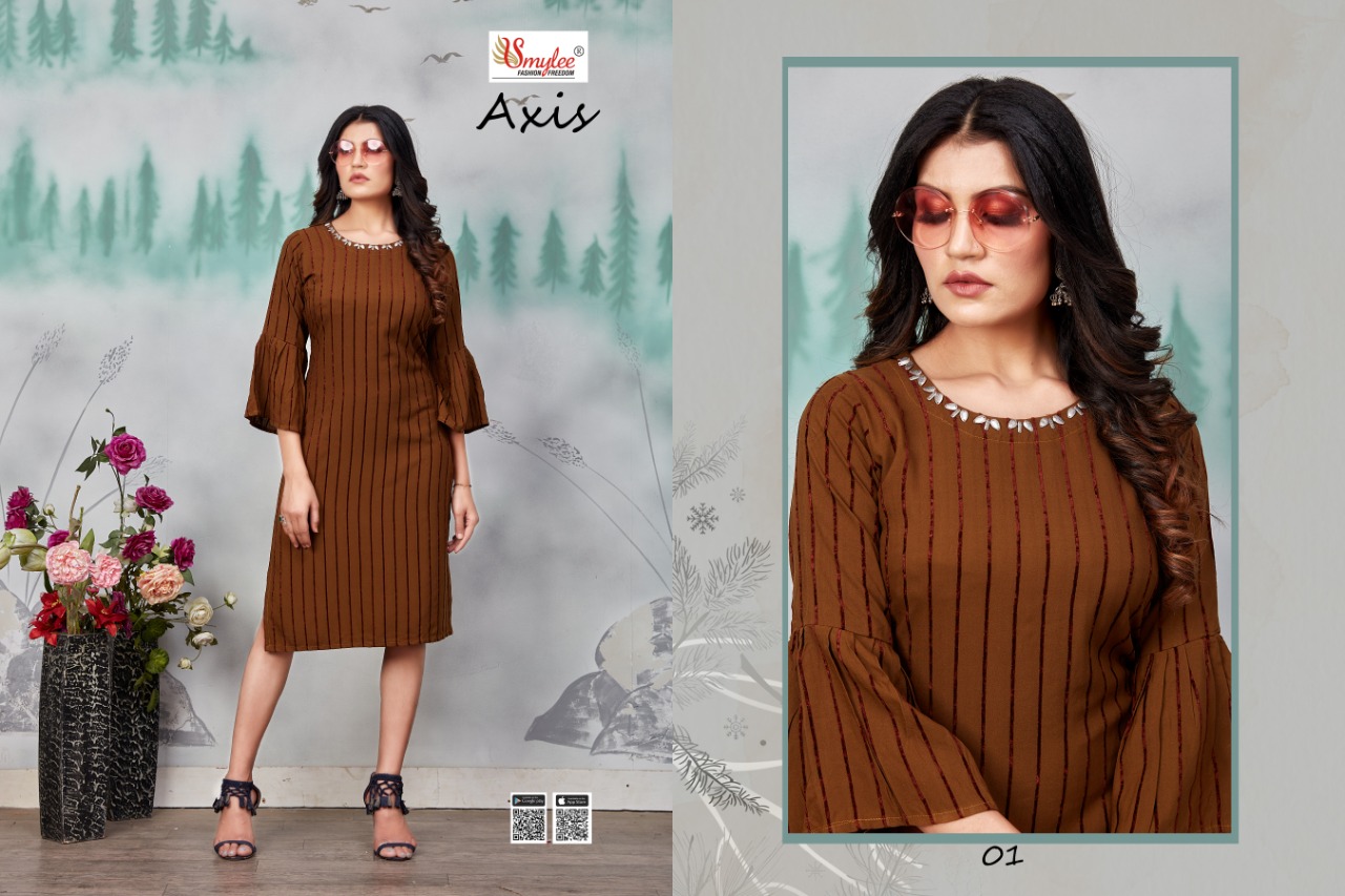 Smylee Fashion Axis Heavy Bombay Valvet Linning  With  Neck Embroidery Work Long Straight Kurtis Wholesale Dealer Surat