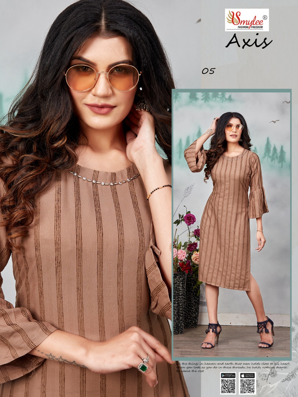 Smylee Fashion Axis Heavy Bombay Valvet Linning  With  Neck Embroidery Work Long Straight Kurtis Wholesale Dealer Surat