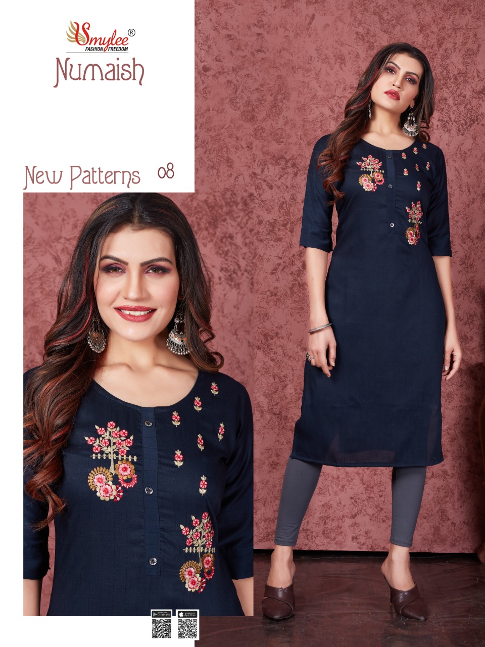 Smylee Fashion Numaish Heavy Silk Weving Lining With Manual Embroidery Work Long Straight Type Casual Wear Kurtis Wholesaler Surat