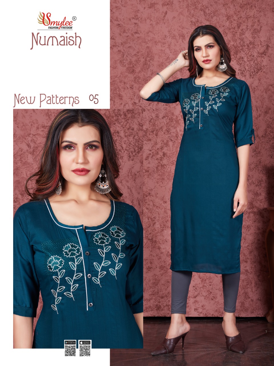 Smylee Fashion Numaish Heavy Silk Weving Lining With Manual Embroidery Work Long Straight Type Casual Wear Kurtis Wholesaler Surat