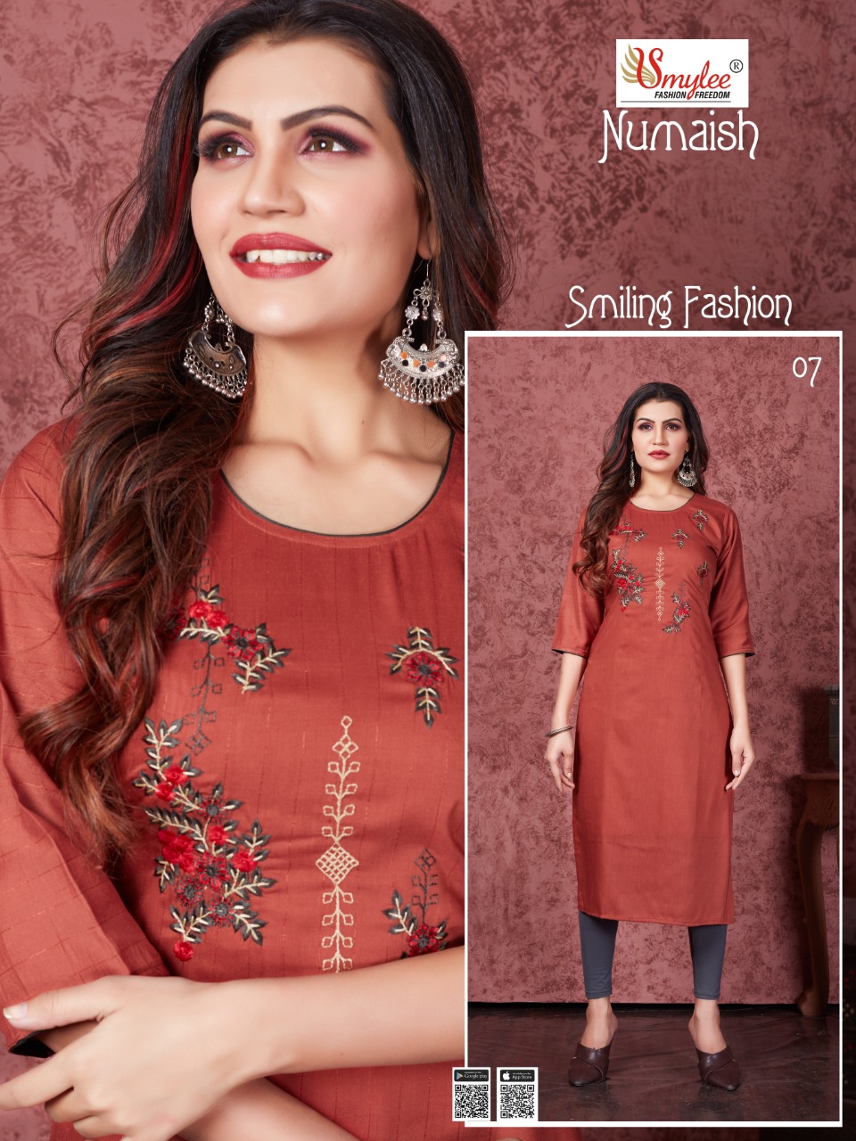 Smylee Fashion Numaish Heavy Silk Weving Lining With Manual Embroidery Work Long Straight Type Casual Wear Kurtis Wholesaler Surat