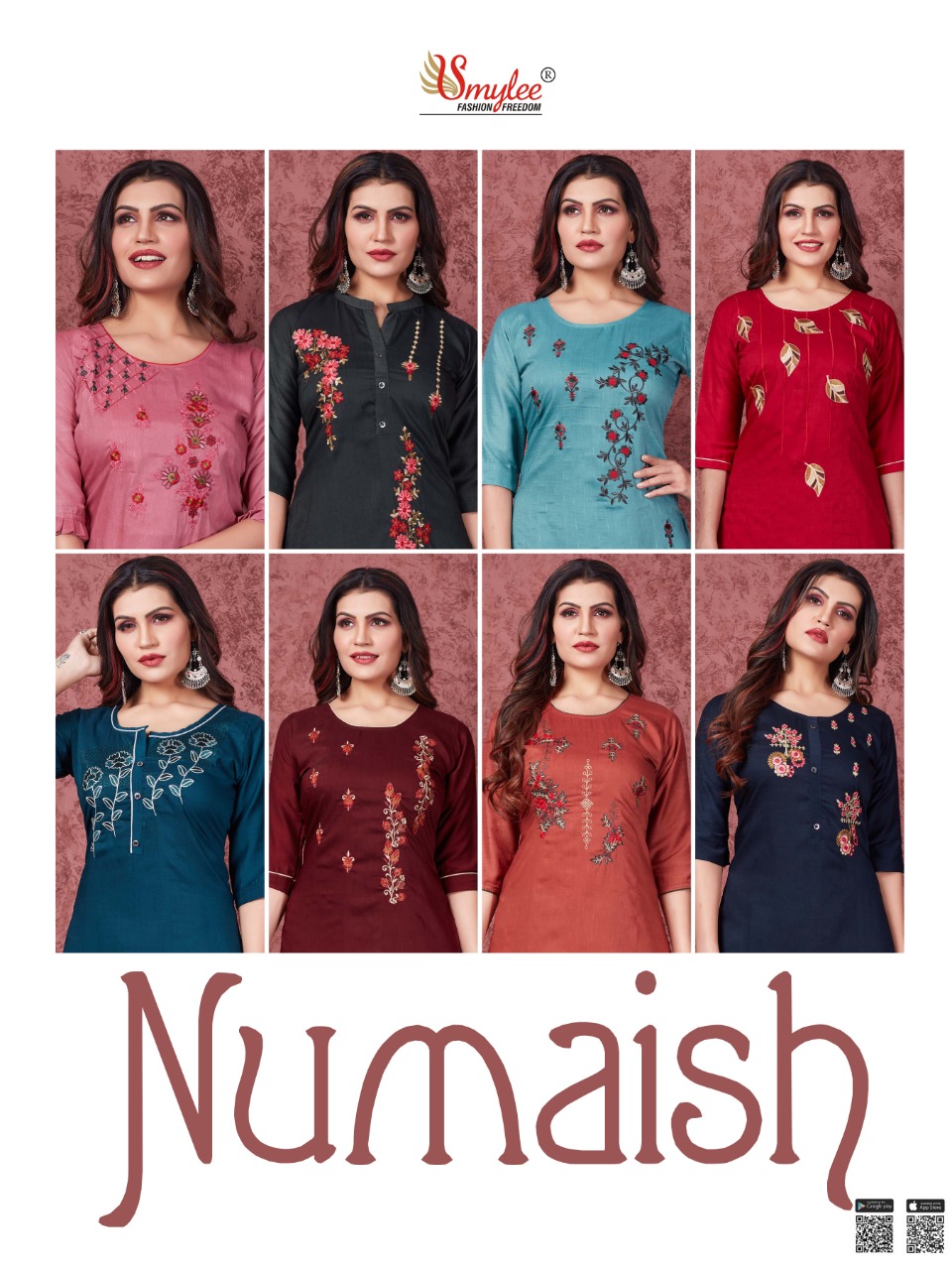 Smylee Fashion Numaish Heavy Silk Weving Lining With Manual Embroidery Work Long Straight Type Casual Wear Kurtis Wholesaler Surat