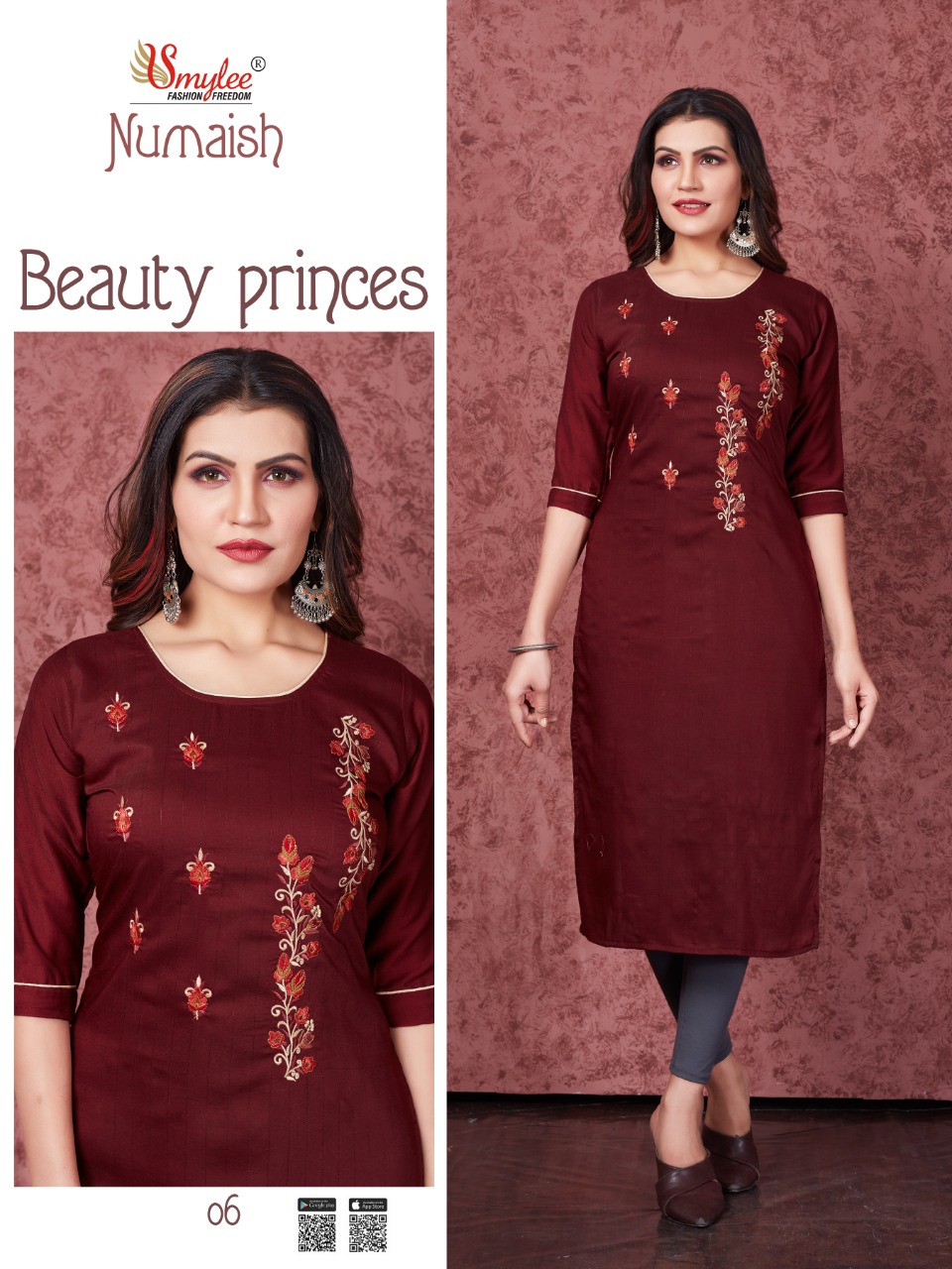 Smylee Fashion Numaish Heavy Silk Weving Lining With Manual Embroidery Work Long Straight Type Casual Wear Kurtis Wholesaler Surat