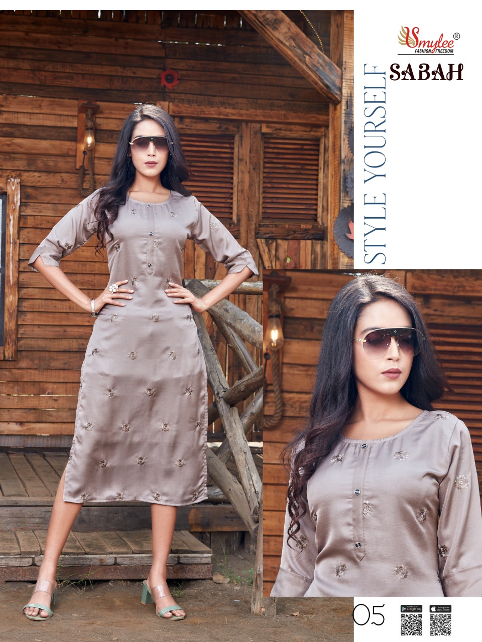 Smylee Fashion Sabah Heavy Fiona Silk With All Over Manual Embroidery Work Long Straight Type Kurtis Wholesale Dealer Surat