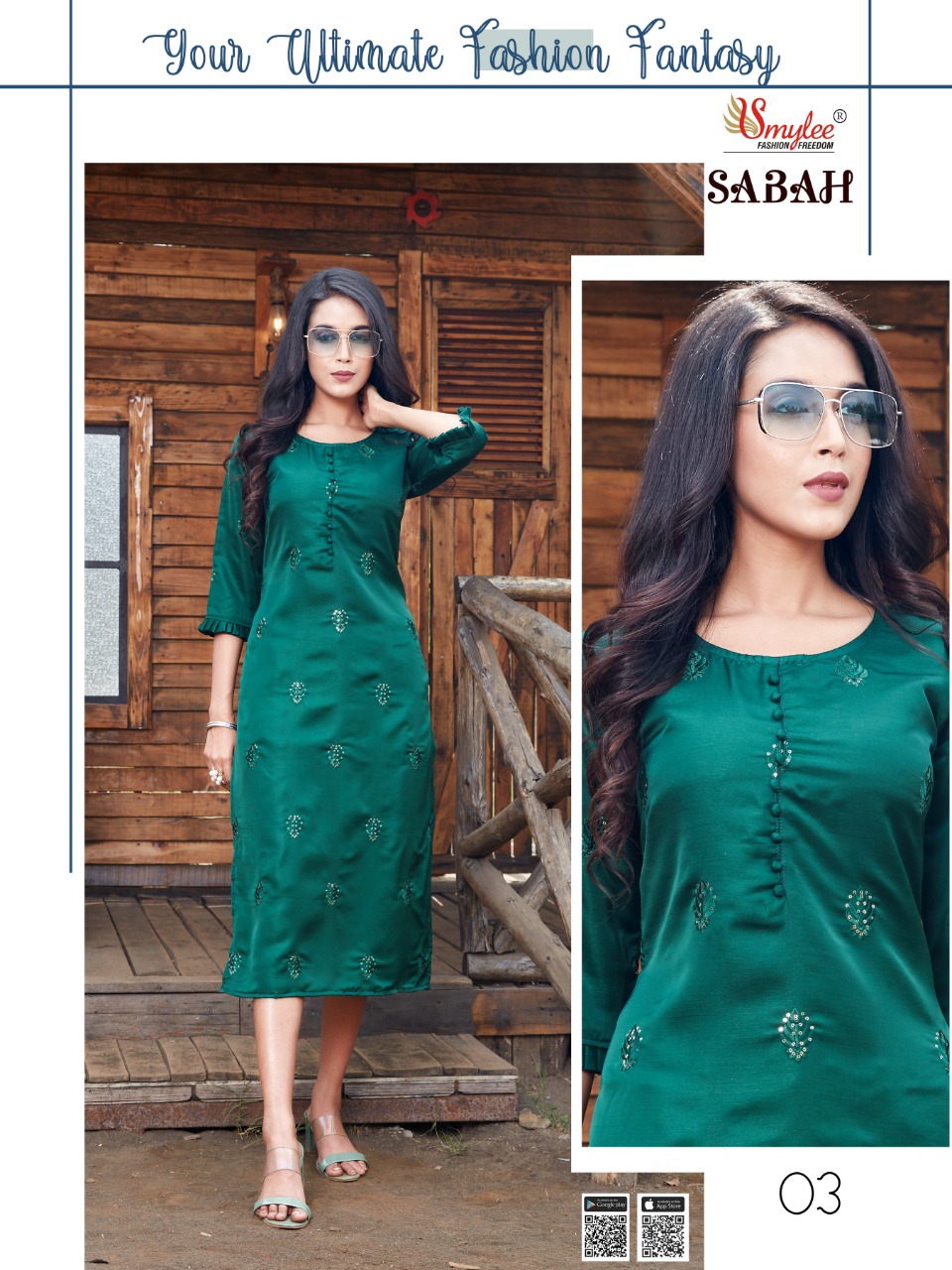 Smylee Fashion Sabah Heavy Fiona Silk With All Over Manual Embroidery Work Long Straight Type Kurtis Wholesale Dealer Surat