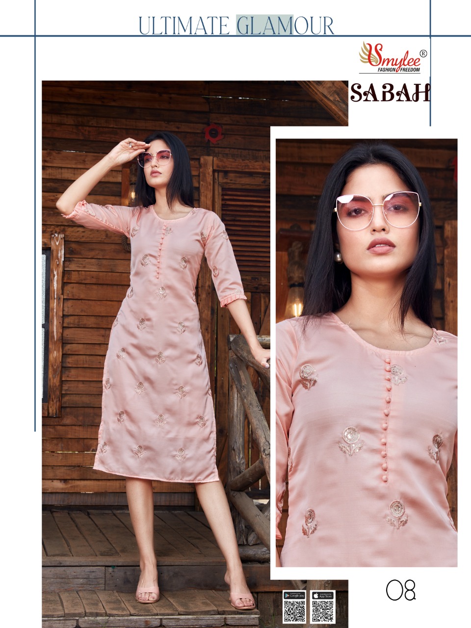 Smylee Fashion Sabah Heavy Fiona Silk With All Over Manual Embroidery Work Long Straight Type Kurtis Wholesale Dealer Surat