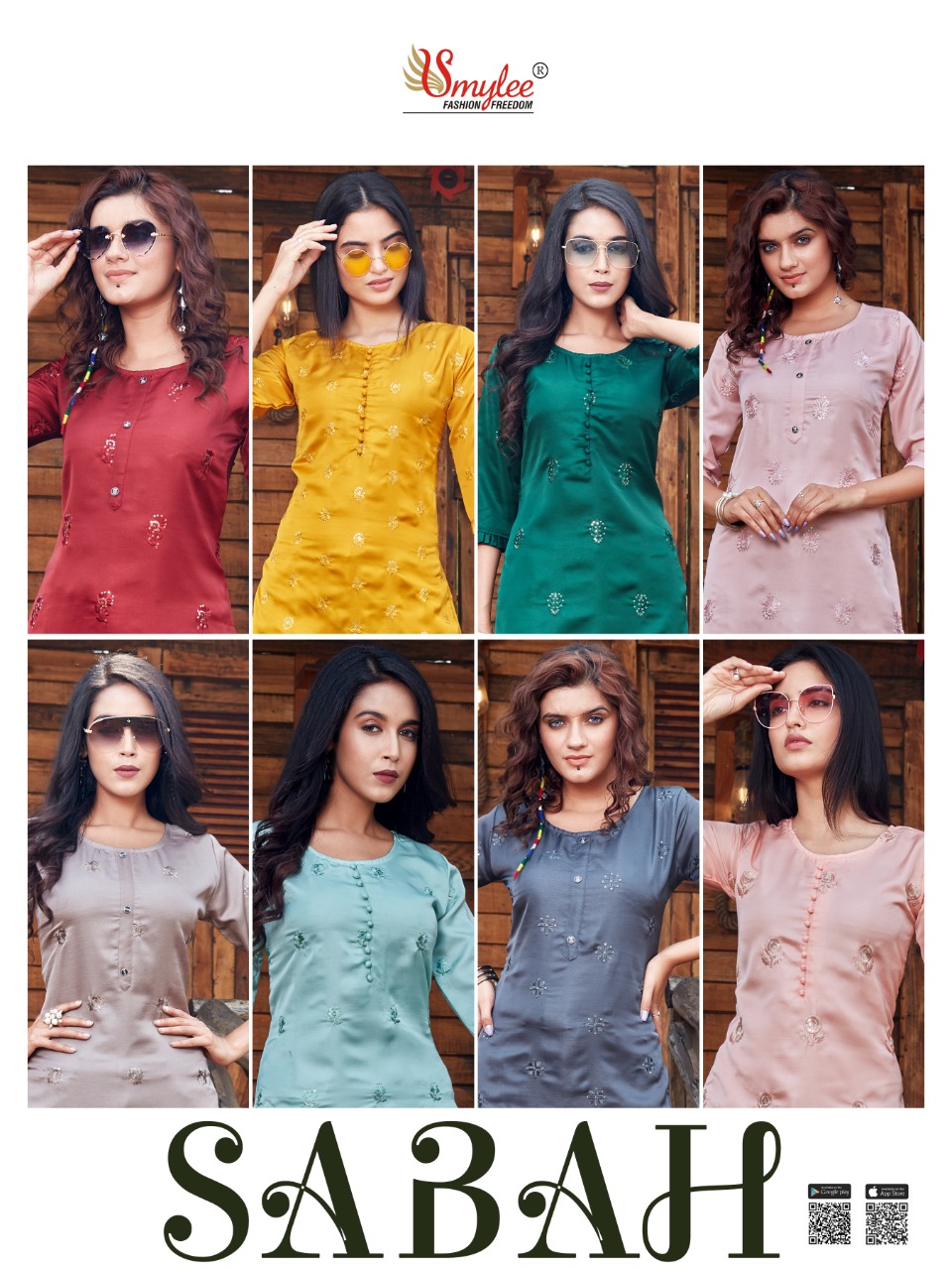 Smylee Fashion Sabah Heavy Fiona Silk With All Over Manual Embroidery Work Long Straight Type Kurtis Wholesale Dealer Surat