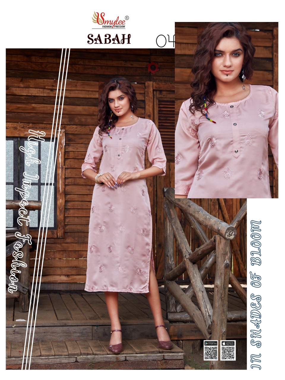 Smylee Fashion Sabah Heavy Fiona Silk With All Over Manual Embroidery Work Long Straight Type Kurtis Wholesale Dealer Surat