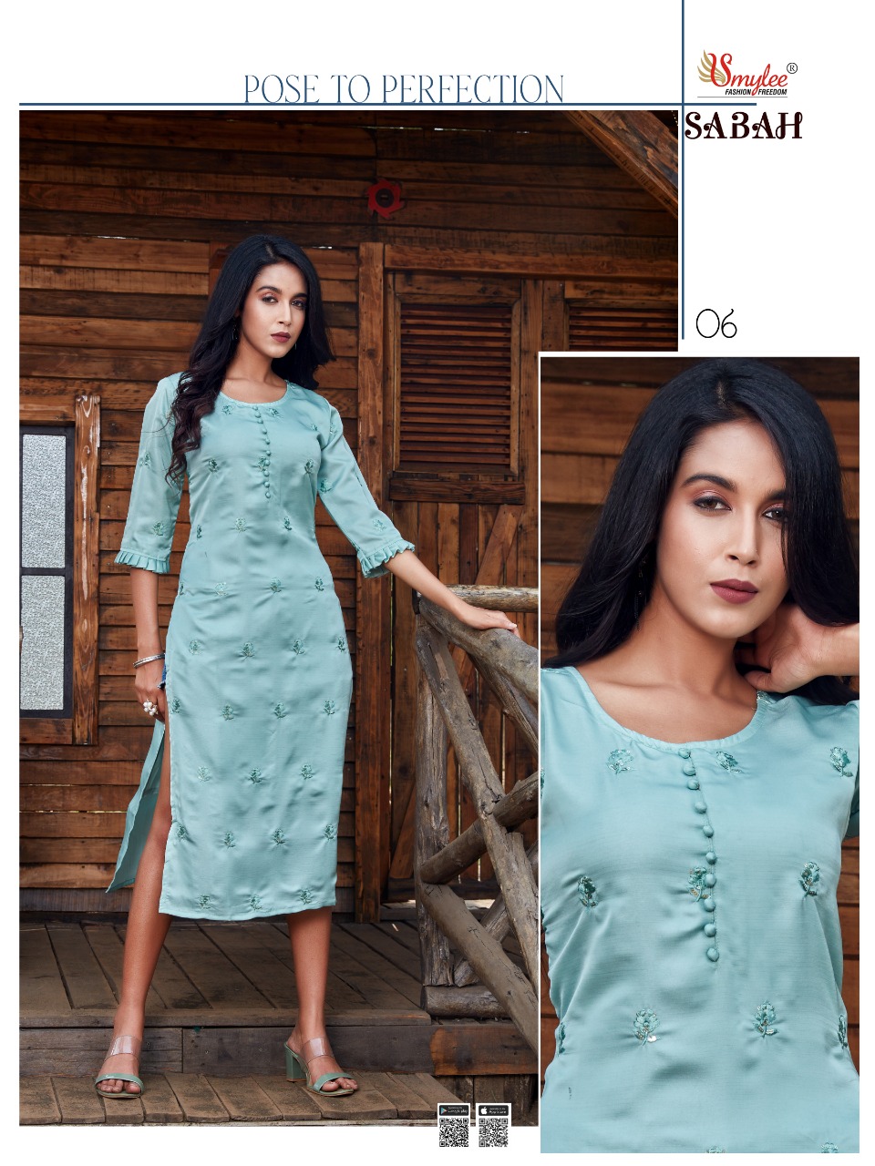 Smylee Fashion Sabah Heavy Fiona Silk With All Over Manual Embroidery Work Long Straight Type Kurtis Wholesale Dealer Surat