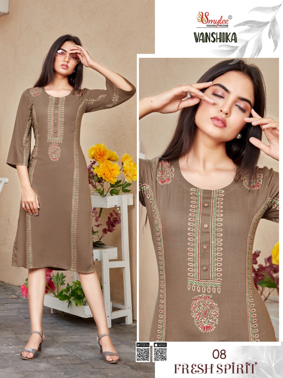 Smylee Fashion Vanshika Heavy Slub Rayon Screen Print With Manual Handwork Casual Wear Kurtis Wholesale Dealer Surat
