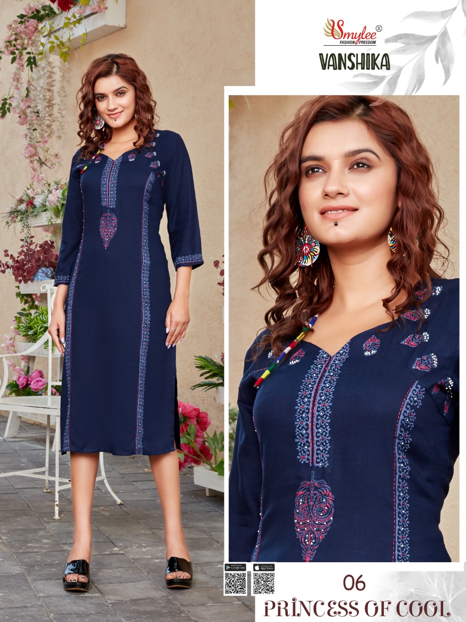 Smylee Fashion Vanshika Heavy Slub Rayon Screen Print With Manual Handwork Casual Wear Kurtis Wholesale Dealer Surat