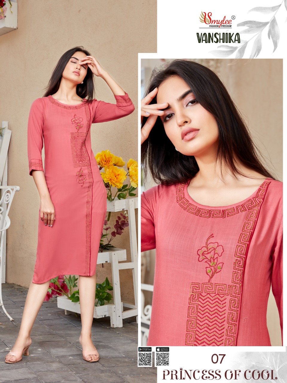 Smylee Fashion Vanshika Heavy Slub Rayon Screen Print With Manual Handwork Casual Wear Kurtis Wholesale Dealer Surat