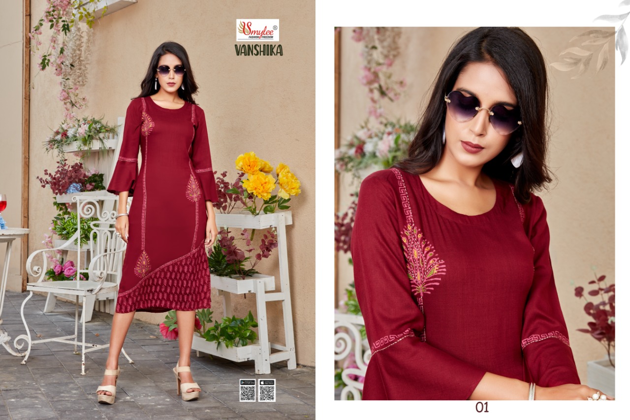 Smylee Fashion Vanshika Heavy Slub Rayon Screen Print With Manual Handwork Casual Wear Kurtis Wholesale Dealer Surat