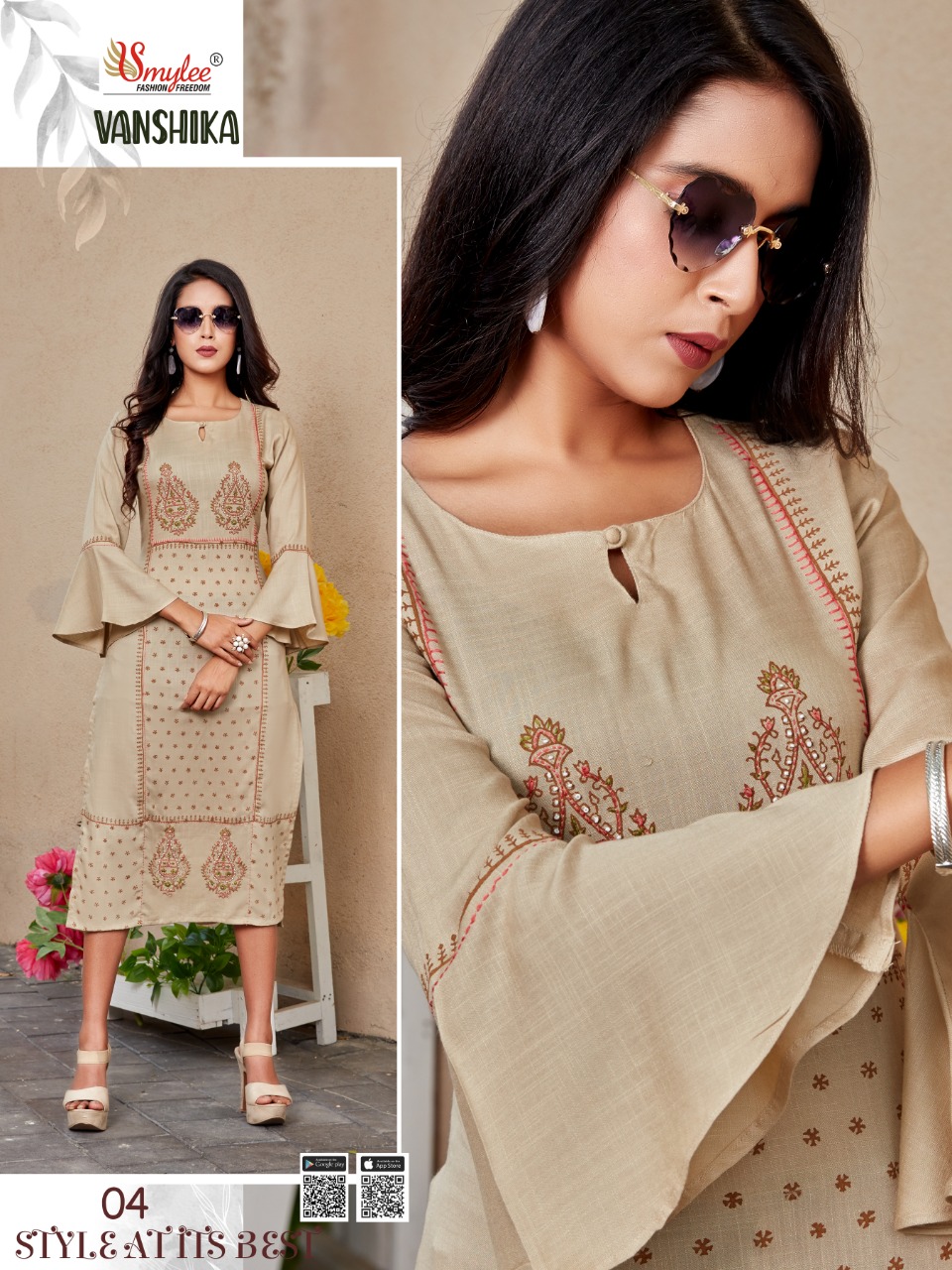 Smylee Fashion Vanshika Heavy Slub Rayon Screen Print With Manual Handwork Casual Wear Kurtis Wholesale Dealer Surat