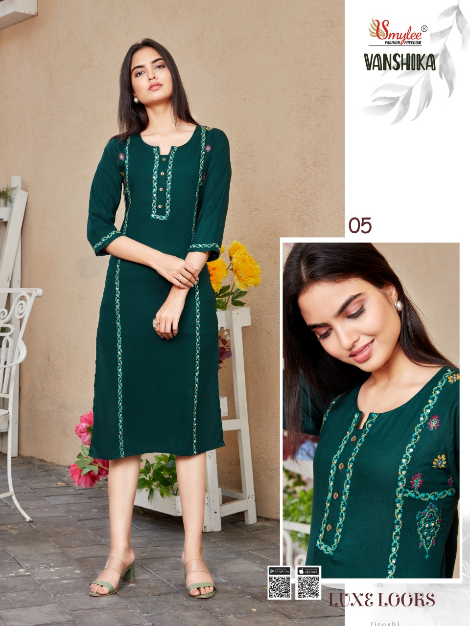 Smylee Fashion Vanshika Heavy Slub Rayon Screen Print With Manual Handwork Casual Wear Kurtis Wholesale Dealer Surat