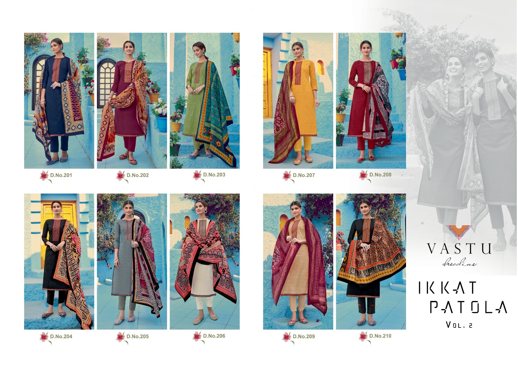 Vastu Tex Ikkat Patola Vol 2 Pure Lawn Print Neck Daman Embroidery Work Dress Material Salwar Suits Wholesale Dealer Surat