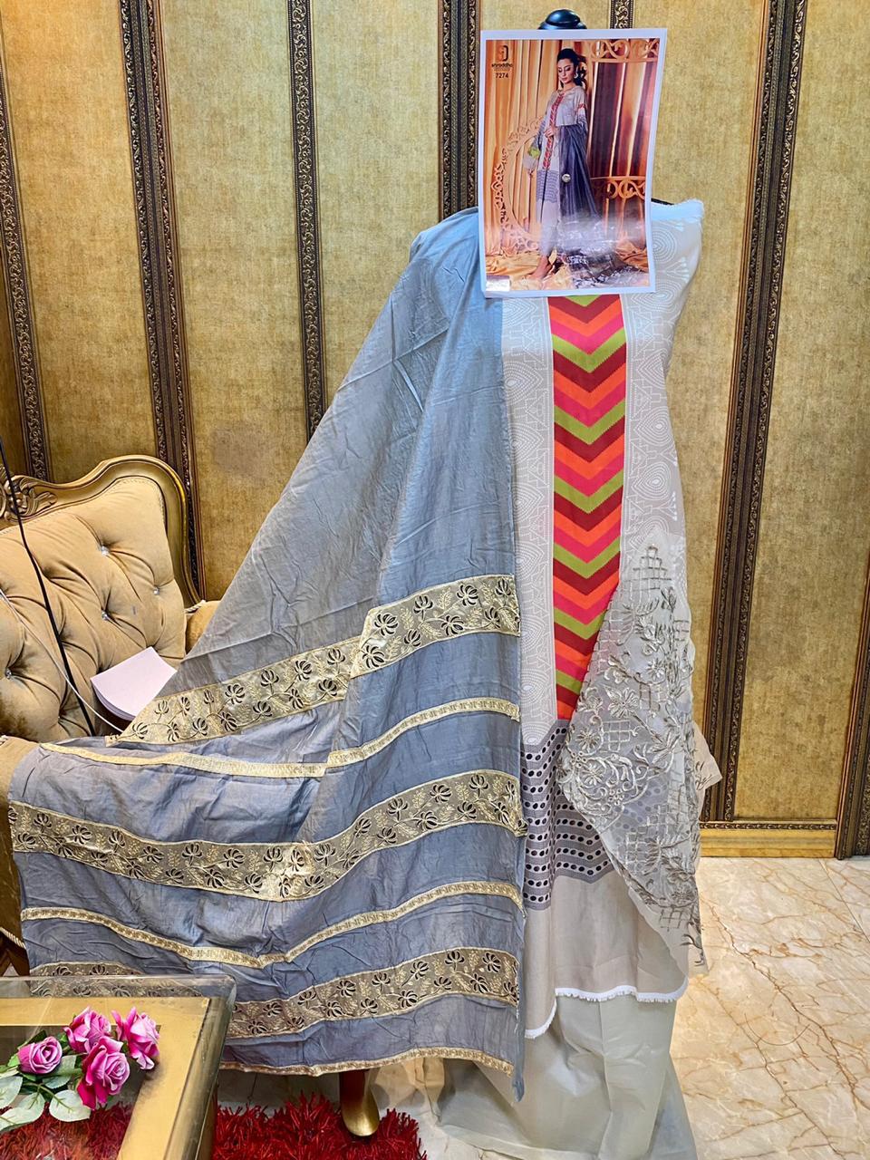 Shraddha Designer Ceremony Lawn Cotton Digital Print With Embroidery Work Pakistani Style Salwar Kameez Wholesaler Surat