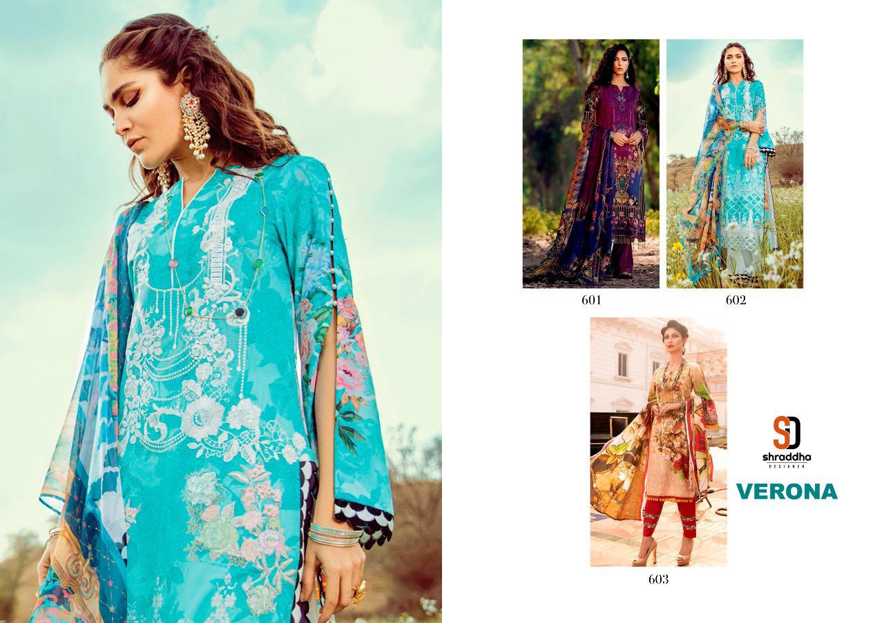 Shraddha Designer Verona Lawn Cotton Printed With Embroidery Work Pakistani Style Salwar Kameez Wholesale Dealer Surat