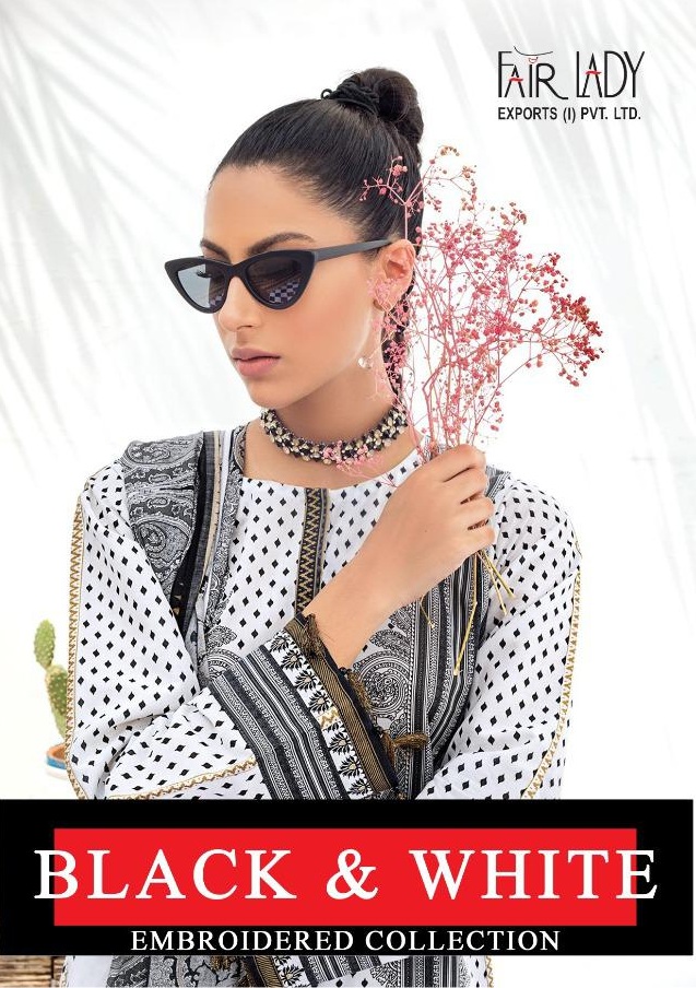 Fairlady Black And White Embroidered Collection Lawn Cotton Print With Embroidery Patch Work Salwar Suits Wholesaler Surat