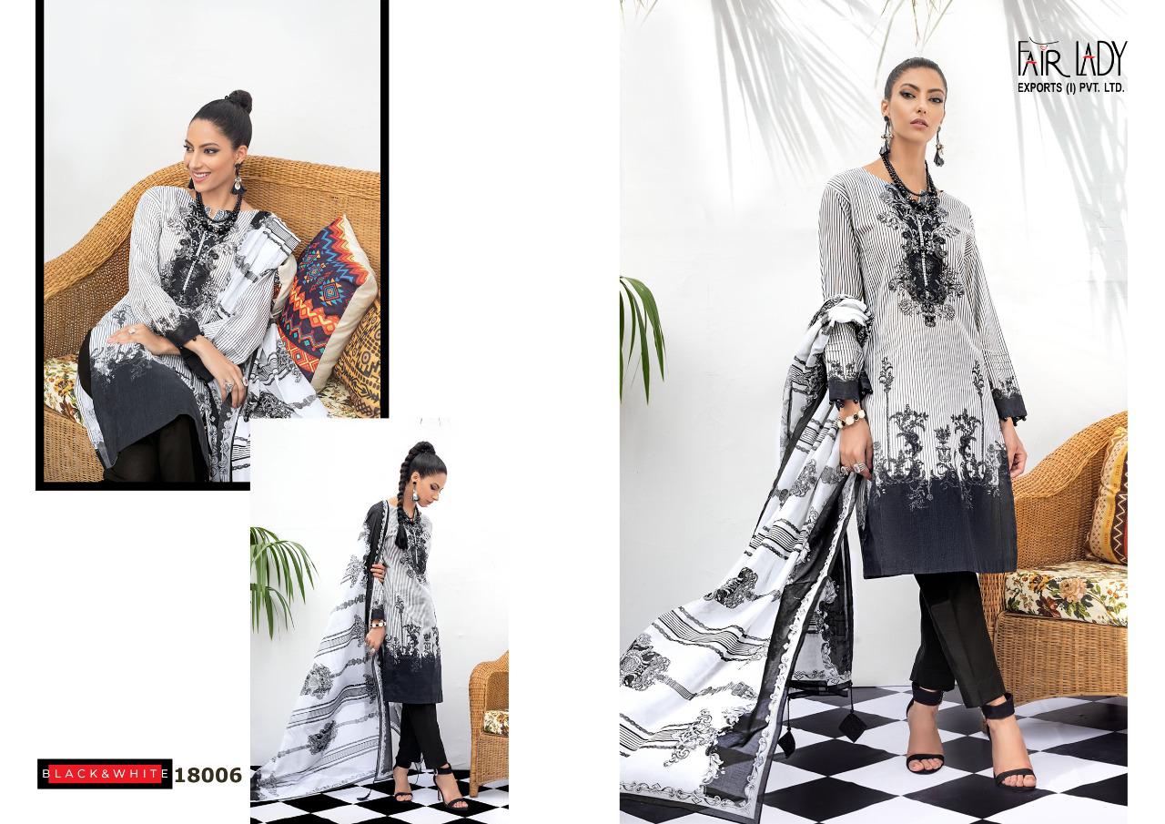 Fairlady Black And White Embroidered Collection Lawn Cotton Print With Embroidery Patch Work Salwar Suits Wholesaler Surat