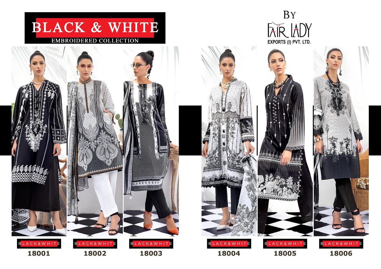 Fairlady Black And White Embroidered Collection Lawn Cotton Print With Embroidery Patch Work Salwar Suits Wholesaler Surat