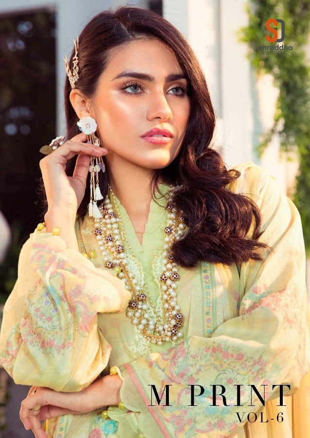 Shraddha Designer M Print Vol 6 Lawn Cotton Printed With Heavy Embroidery Work Salwar Kameez Wholesale Dealer Surat