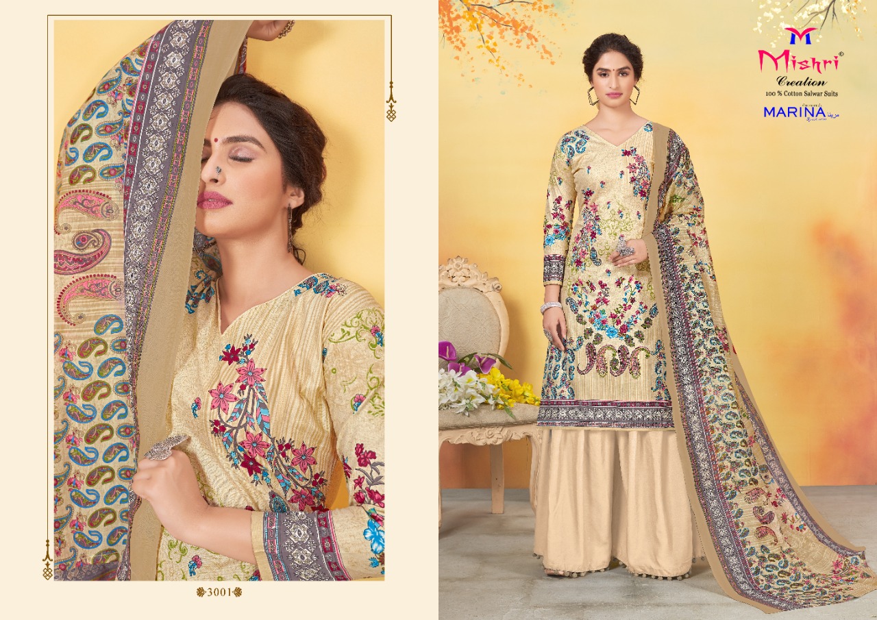Mishri Creation Marina Vol 3 Heavy Pure Cotton Karachi Style Dress Material Salwar Suits Wholesale Dealer Surat