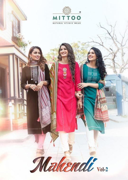 Mittoo Fashion Mahendi Vol 2 Heavy Rayon With Embroidery Hand Work Casual Wear Kurtis Wholesale Dealer Surat