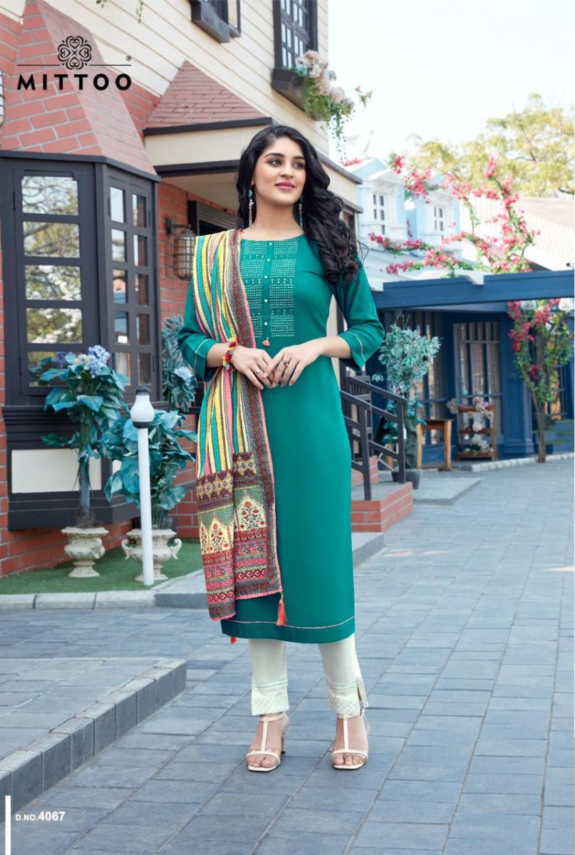 Mittoo Fashion Mahendi Vol 2 Heavy Rayon With Embroidery Hand Work Casual Wear Kurtis Wholesale Dealer Surat