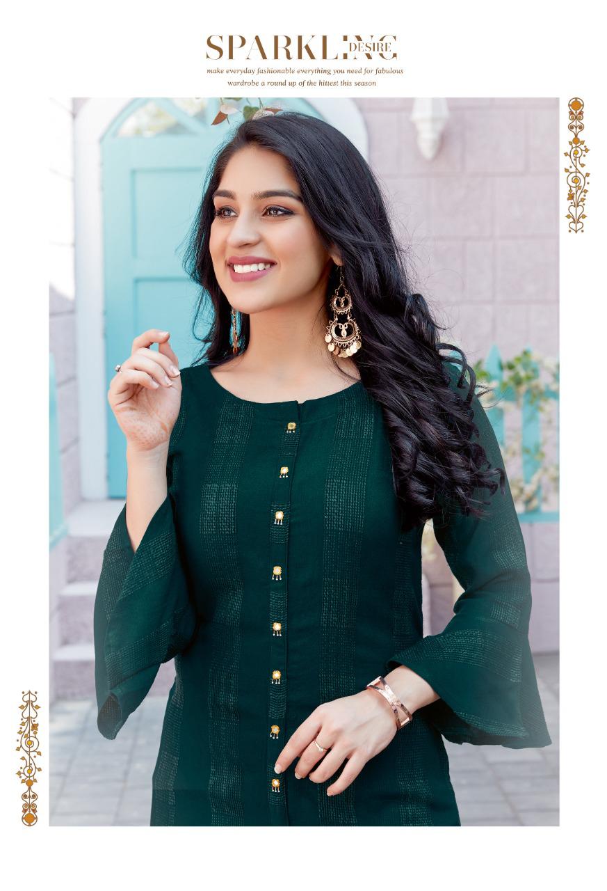 Mittoo Fashion Mohini Vol 8 Rayon Weaving Stripes Long Straight Type Casual Wear Kurtis And Bottoms Wholesale Dealer Surat