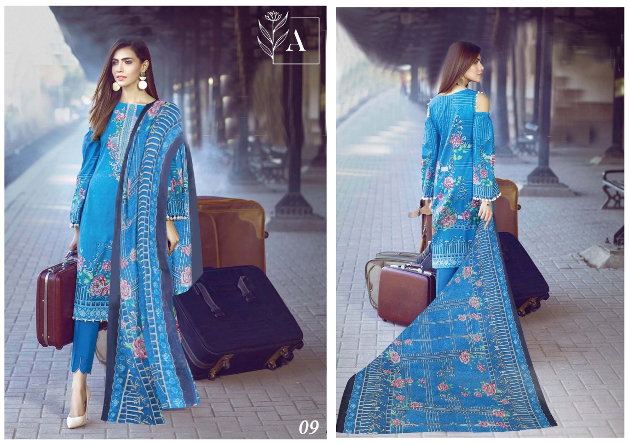 Alizeh Lawn Fabric Lawn With Fancy Designer Print Pakistani Style Dress Material Salwar Kameez Wholesale Dealer Surat