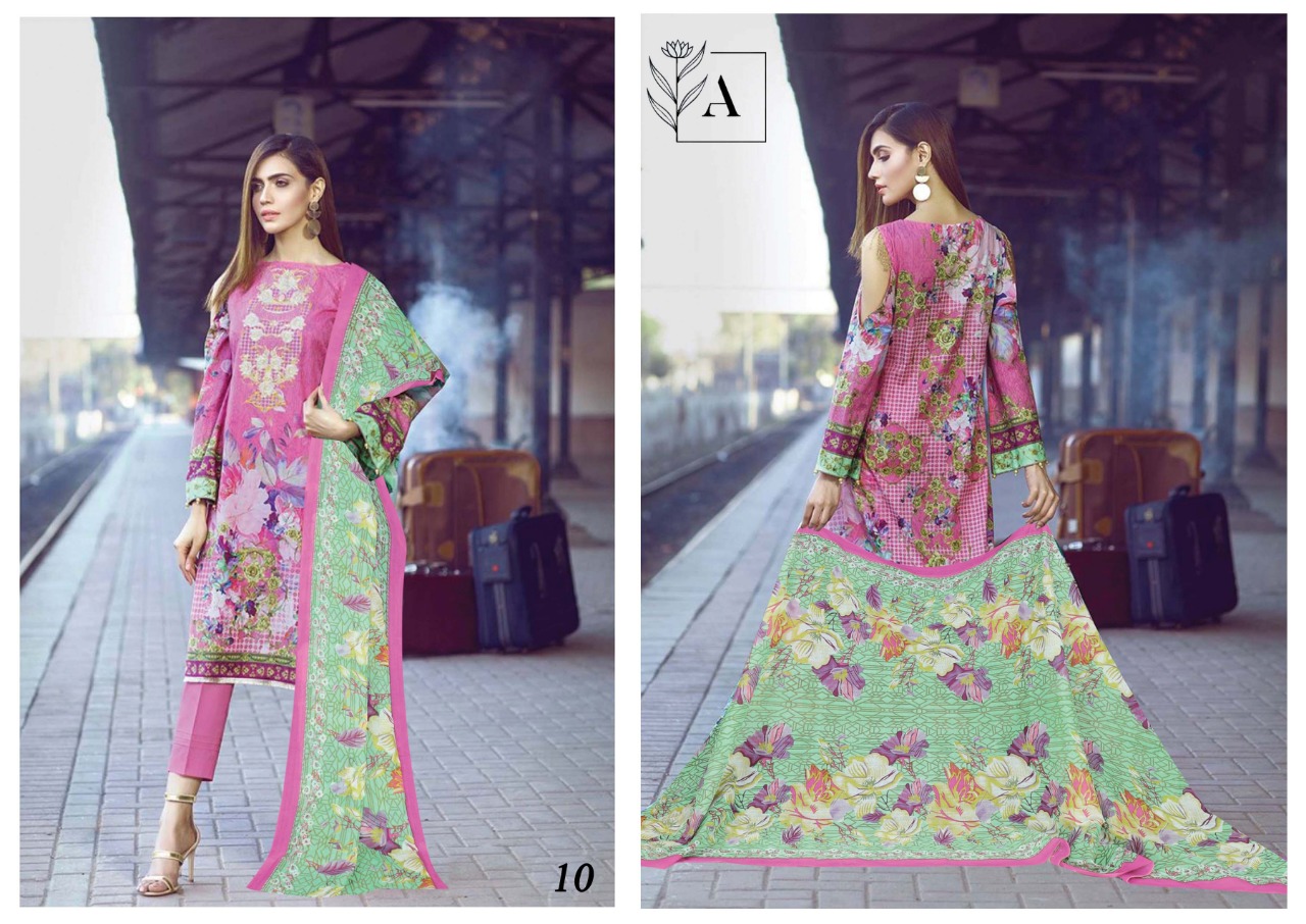 Alizeh Lawn Fabric Lawn With Fancy Designer Print Pakistani Style Dress Material Salwar Kameez Wholesale Dealer Surat