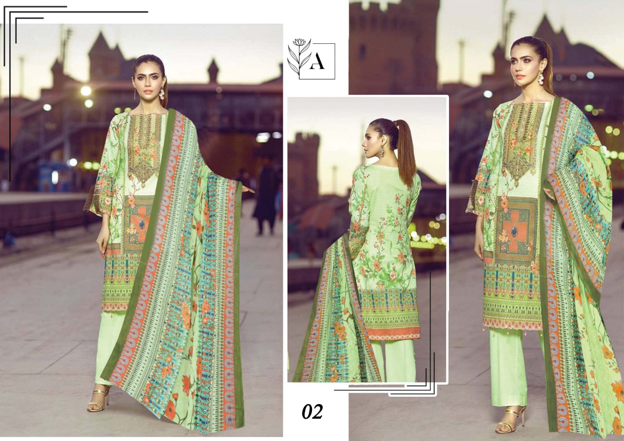 Alizeh Lawn Fabric Lawn With Fancy Designer Print Pakistani Style Dress Material Salwar Kameez Wholesale Dealer Surat
