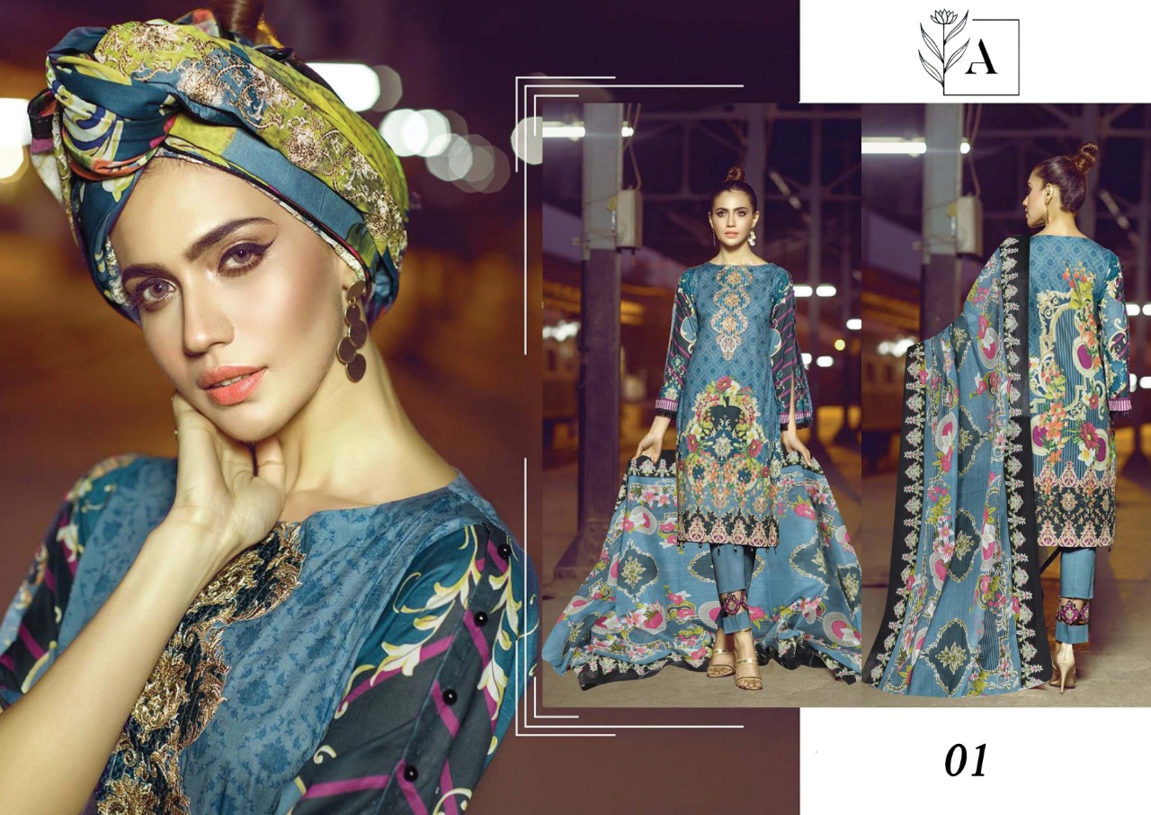 Alizeh Lawn Fabric Lawn With Fancy Designer Print Pakistani Style Dress Material Salwar Kameez Wholesale Dealer Surat