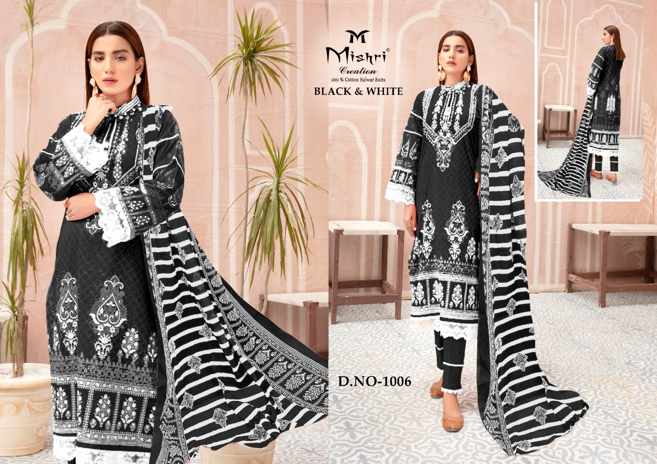 Mishri Creation Black And White Pure Cotton With Karachi Style Dress Material Salwar Suits Wholesale Dealer Surat