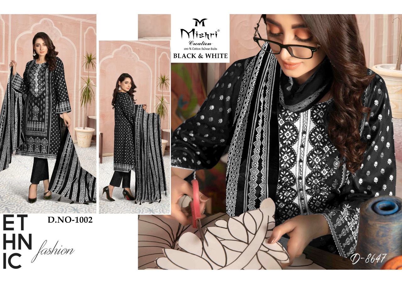Mishri Creation Black And White Pure Cotton With Karachi Style Dress Material Salwar Suits Wholesale Dealer Surat