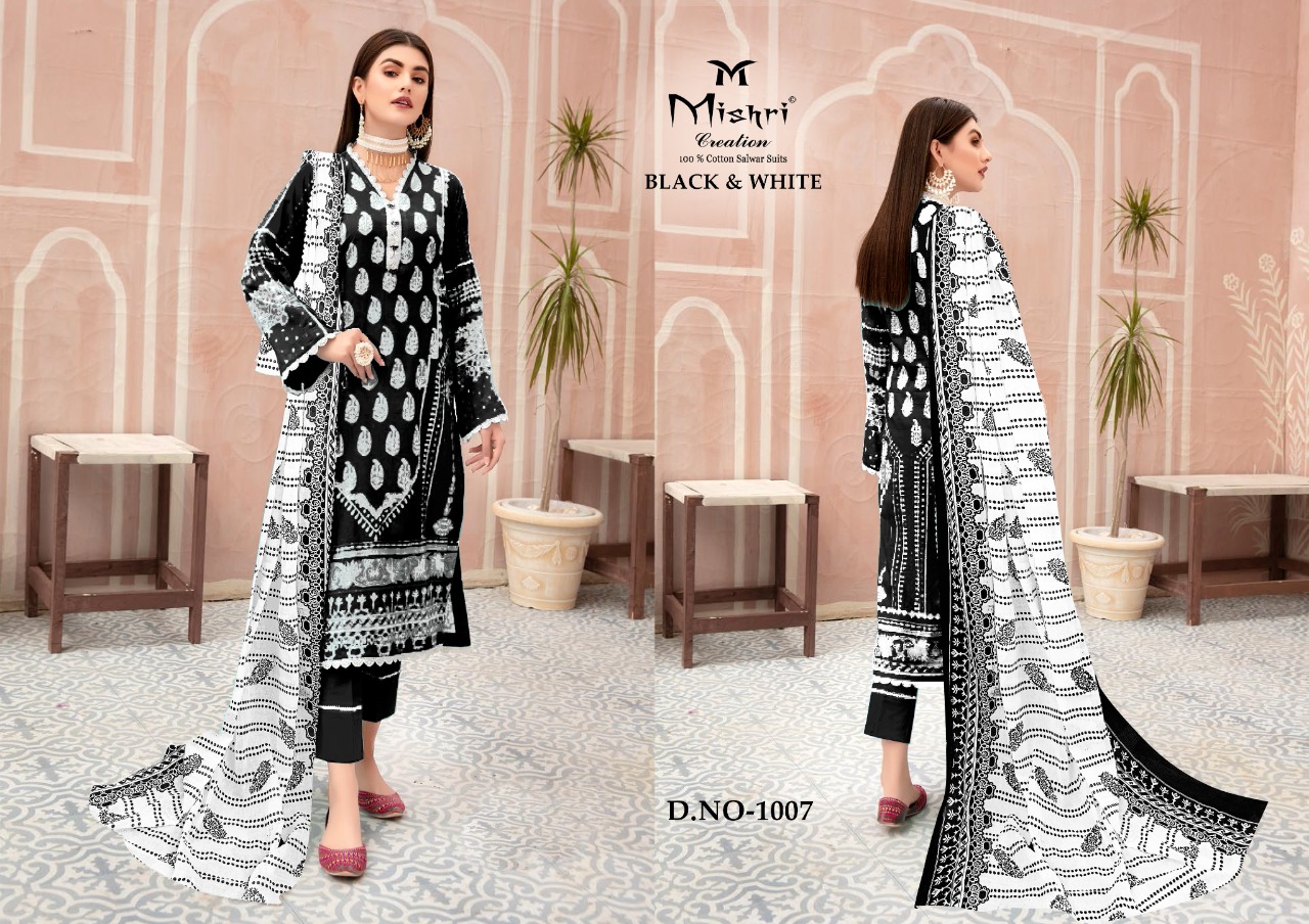 Mishri Creation Black And White Pure Cotton With Karachi Style Dress Material Salwar Suits Wholesale Dealer Surat