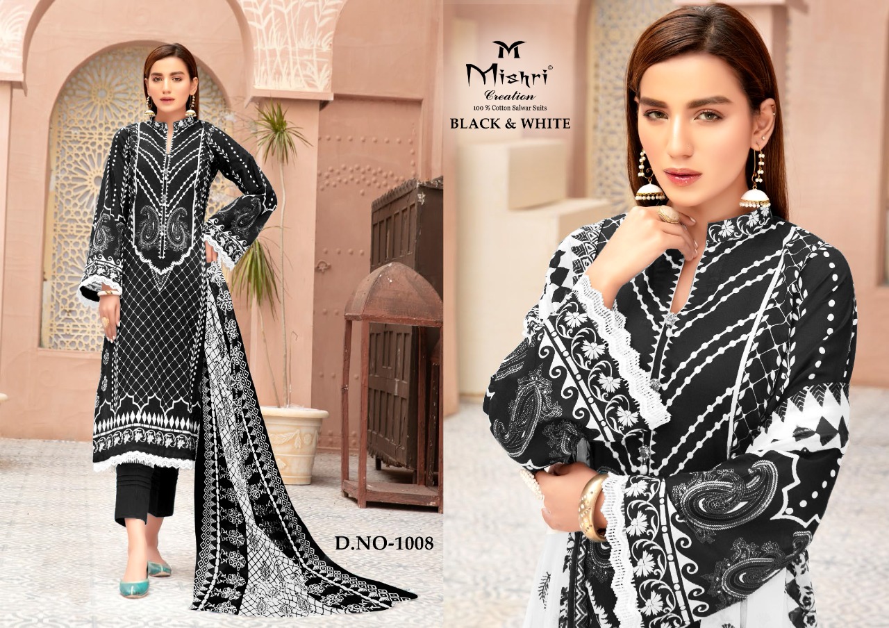 Mishri Creation Black And White Pure Cotton With Karachi Style Dress Material Salwar Suits Wholesale Dealer Surat