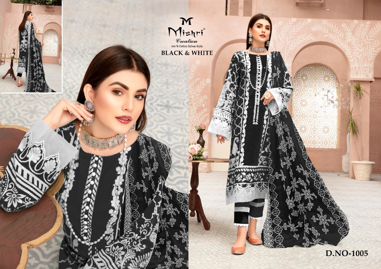 Mishri Creation Black And White Pure Cotton With Karachi Style Dress Material Salwar Suits Wholesale Dealer Surat