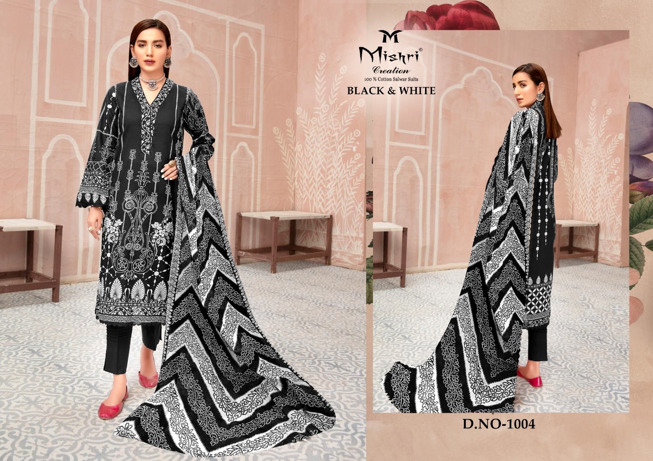 Mishri Creation Black And White Pure Cotton With Karachi Style Dress Material Salwar Suits Wholesale Dealer Surat