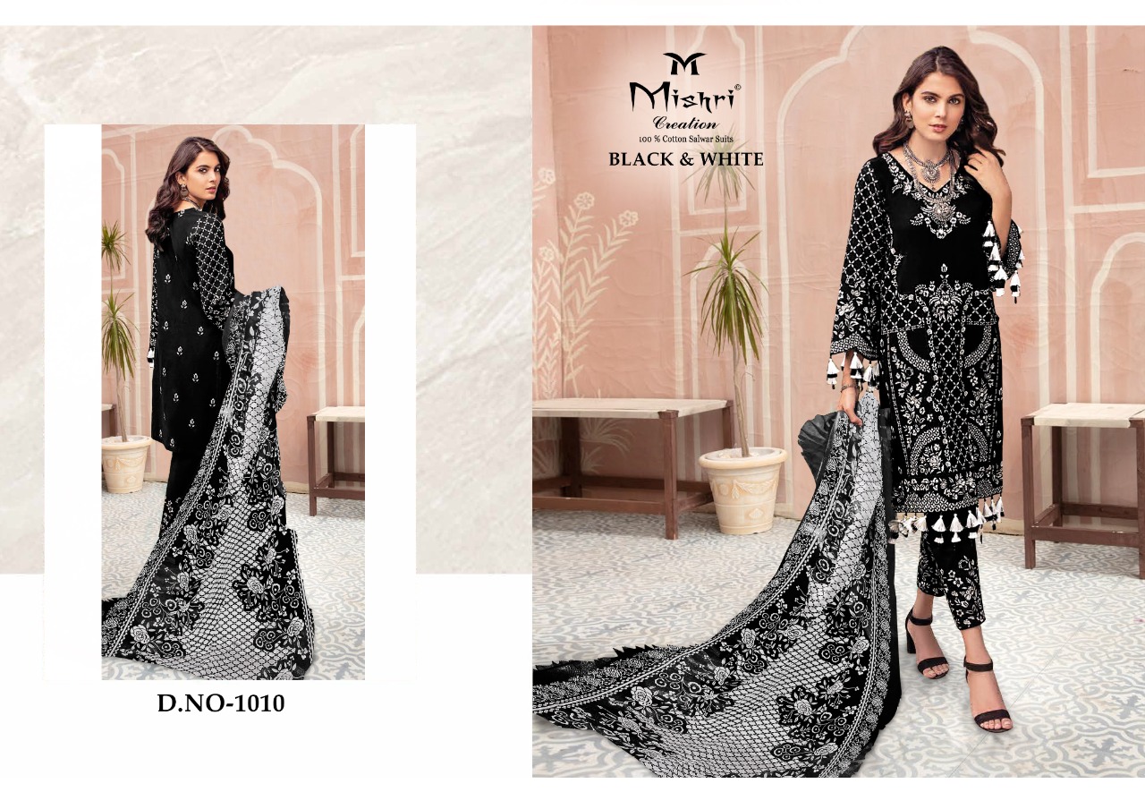 Mishri Creation Black And White Pure Cotton With Karachi Style Dress Material Salwar Suits Wholesale Dealer Surat