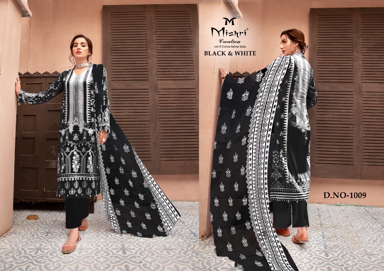 Mishri Creation Black And White Pure Cotton With Karachi Style Dress Material Salwar Suits Wholesale Dealer Surat