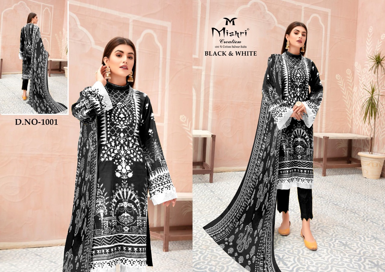 Mishri Creation Black And White Pure Cotton With Karachi Style Dress Material Salwar Suits Wholesale Dealer Surat