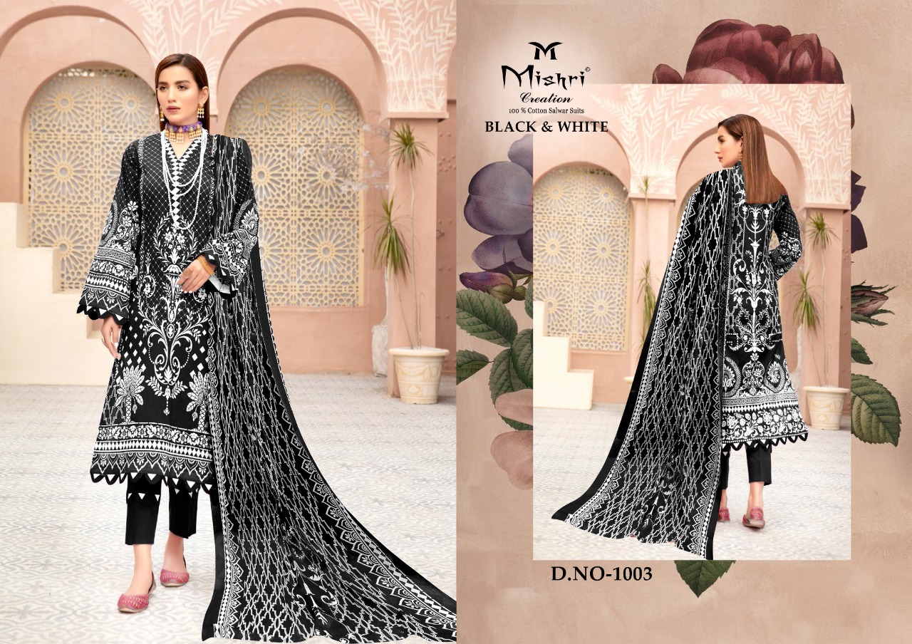 Mishri Creation Black And White Pure Cotton With Karachi Style Dress Material Salwar Suits Wholesale Dealer Surat