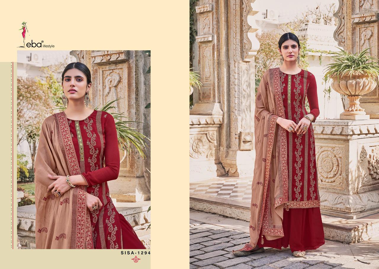 Eba Lifestyle Sisa Vol 1 Heavy Chinon With Heavy Embroidery Work Wedding Wear Dress Material Salwar Suits Wholesale Dealer Surat