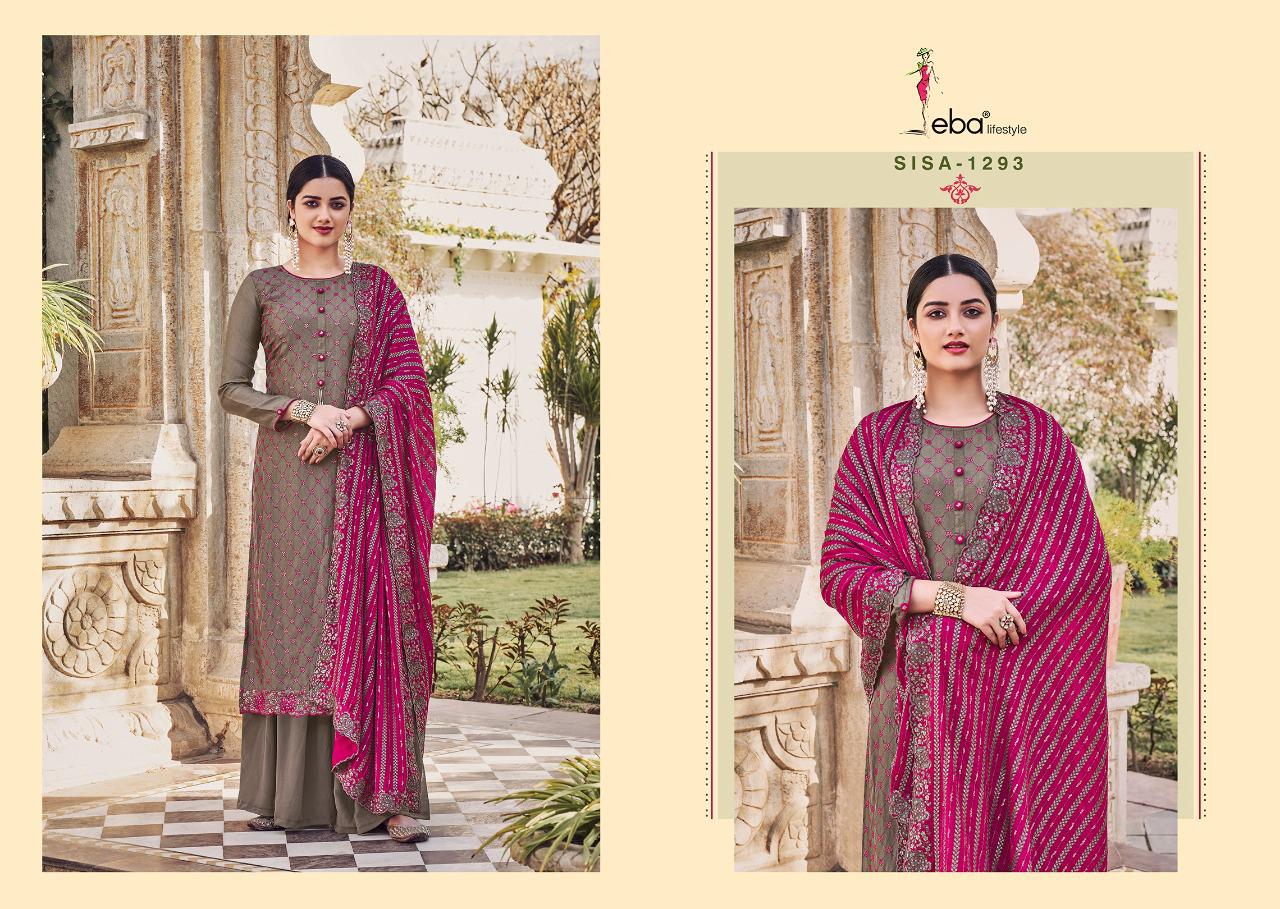 Eba Lifestyle Sisa Vol 1 Heavy Chinon With Heavy Embroidery Work Wedding Wear Dress Material Salwar Suits Wholesale Dealer Surat